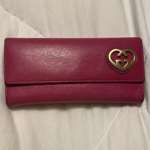Gucci Pink Wallet with Gold Heart Accent